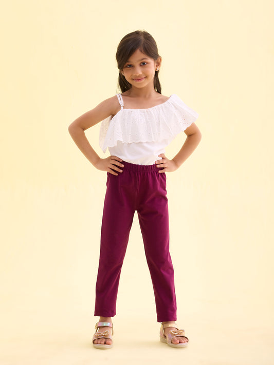 Plum Cotton Stretch Ankle Length Leggings
