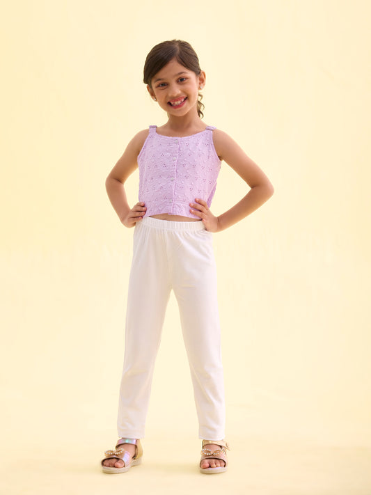 White Cotton Stretch Ankle Length Leggings