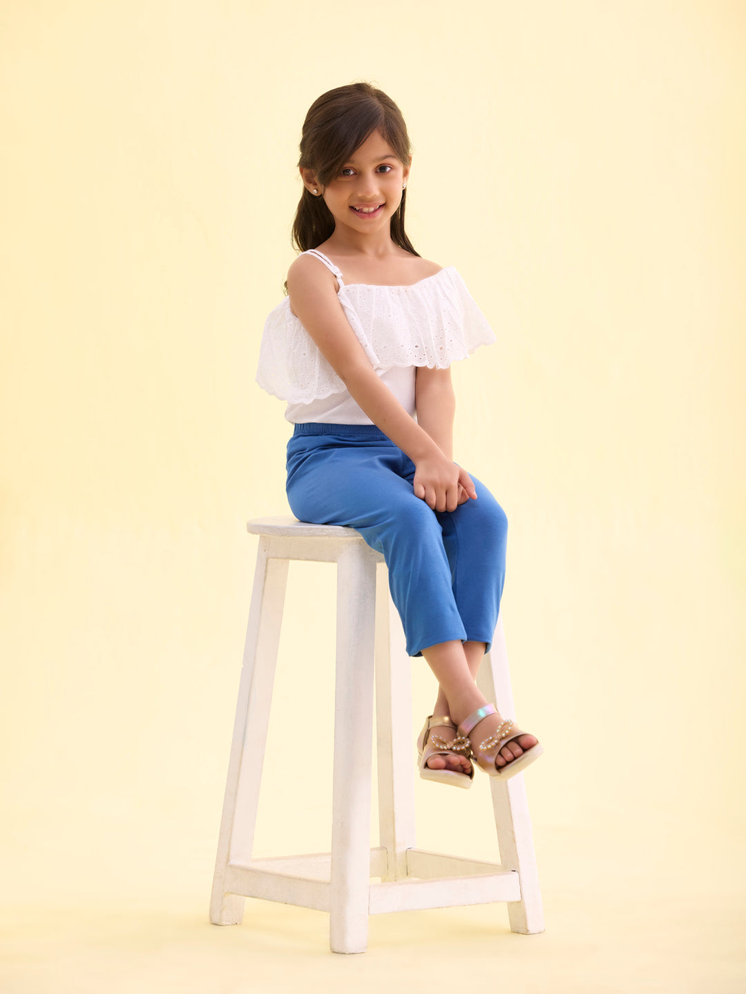 Light Jean Cotton Stretch Cropped Leggings