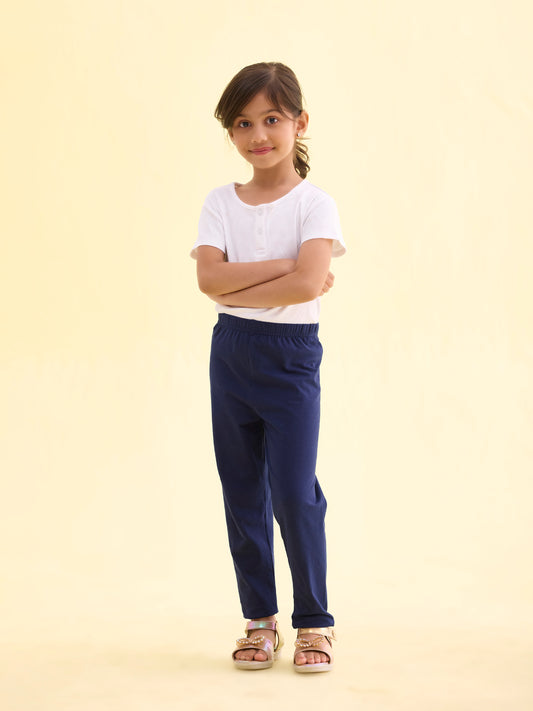 Navy Cotton Stretch Cropped Leggings