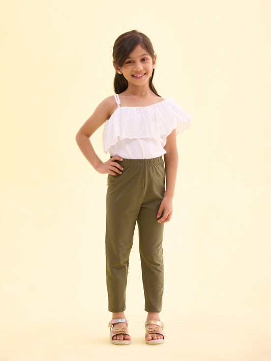 Olive Green Cotton Stretch Cropped Leggings
