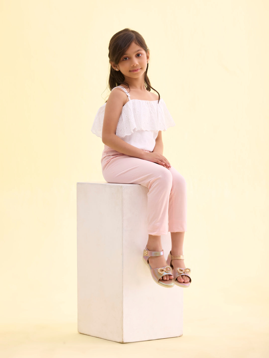 Pastel Pink Cotton Stretch Cropped Leggings