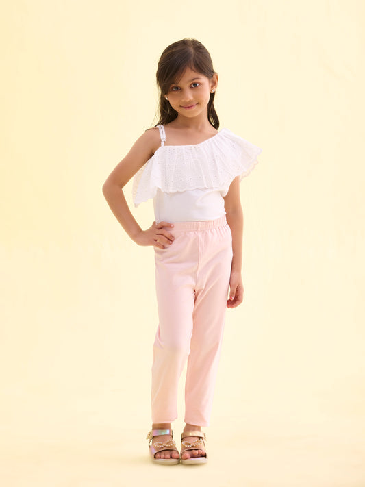 Pastel Pink Cotton Stretch Cropped Leggings