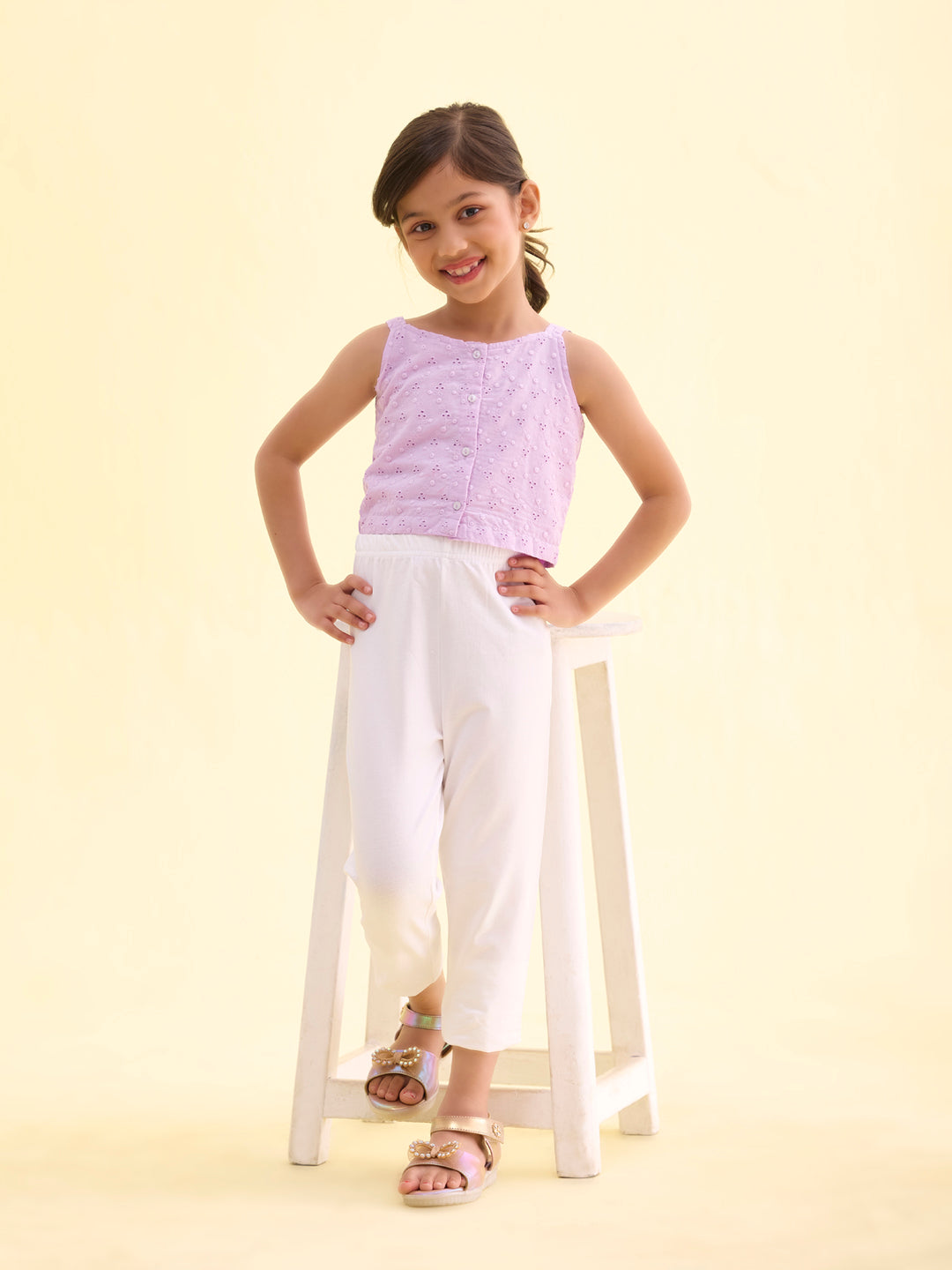 White Cotton Stretch Cropped Leggings