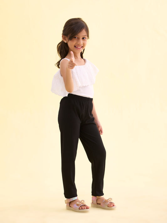 Black Rayon Poly Stretch Rib Leggings
