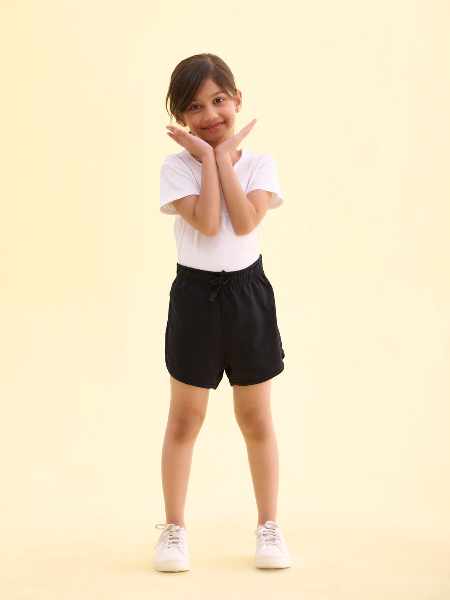 Girls Black Washed Lycra Regular Fit Above Knee Shorts main image 1