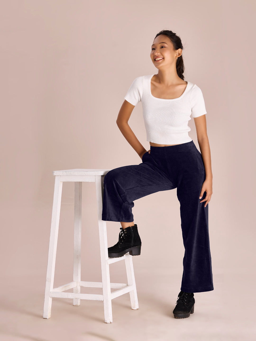 Navy Corduroy Wide Pants