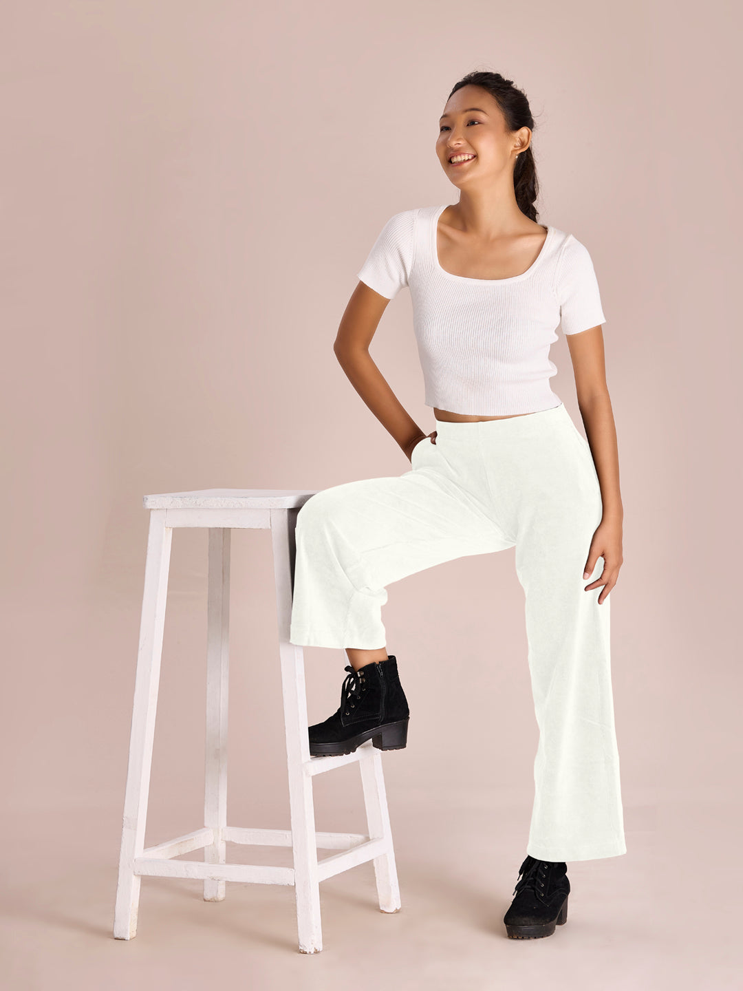 Cream Corduroy Wide Pants