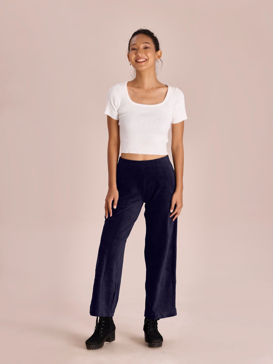 Navy Corduroy Wide Pants - Main Image