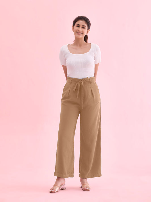 Beige Viscose Poly Stretch Smart Fit Pant