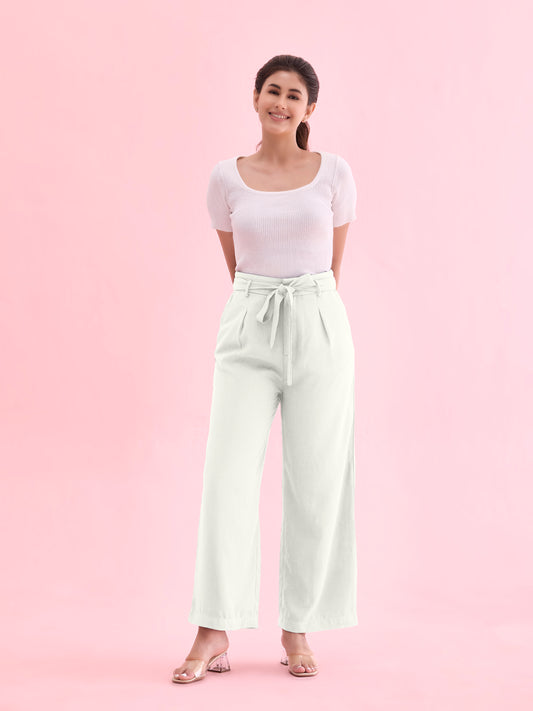 Cream Viscose Poly Stretch Smart Fit Pant