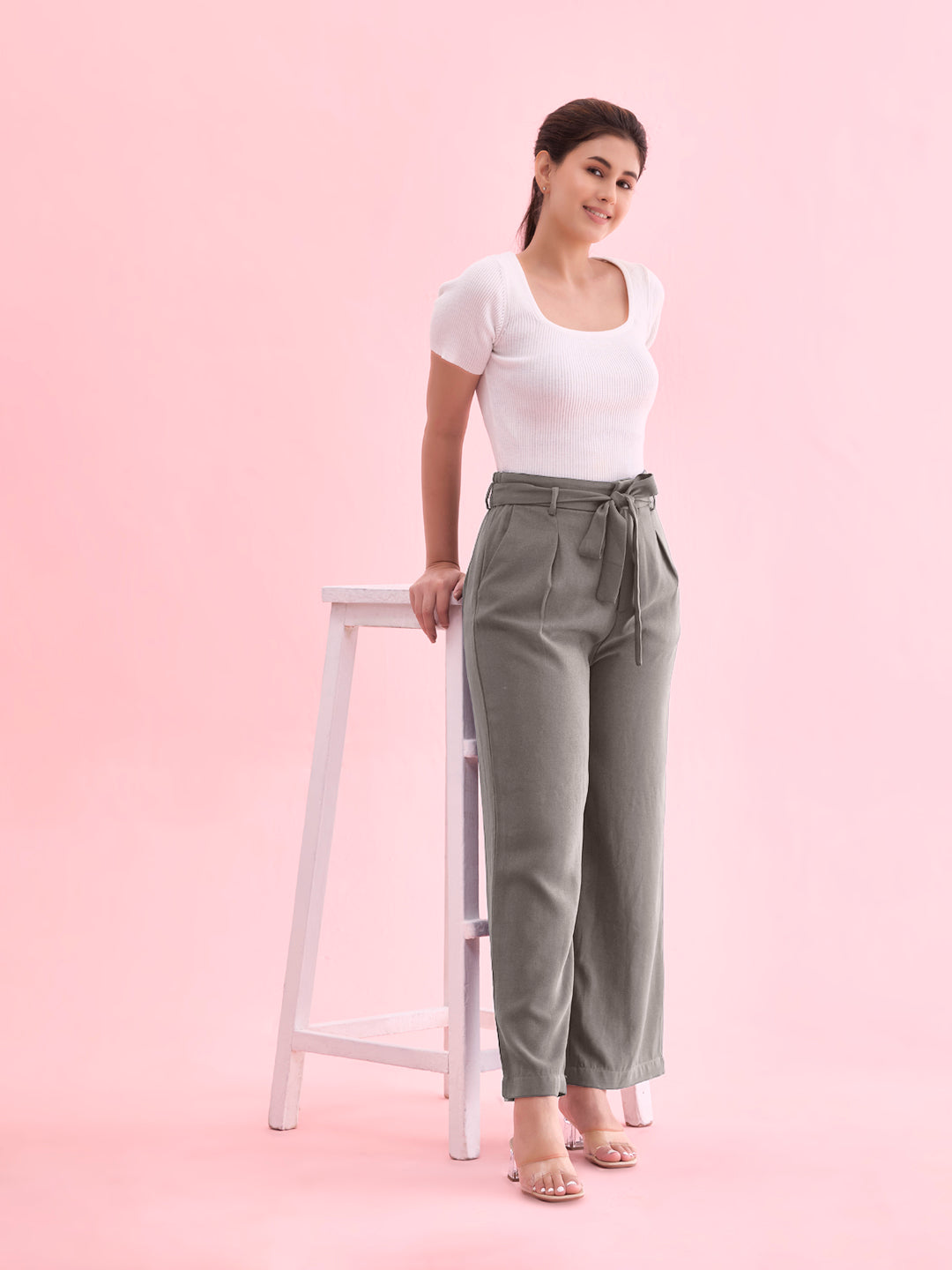 Ebony Grey Viscose Poly Stretch Smart Fit Pant