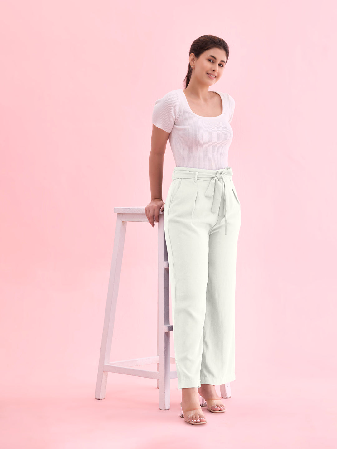 Cream Viscose Poly Stretch Smart Fit Pant