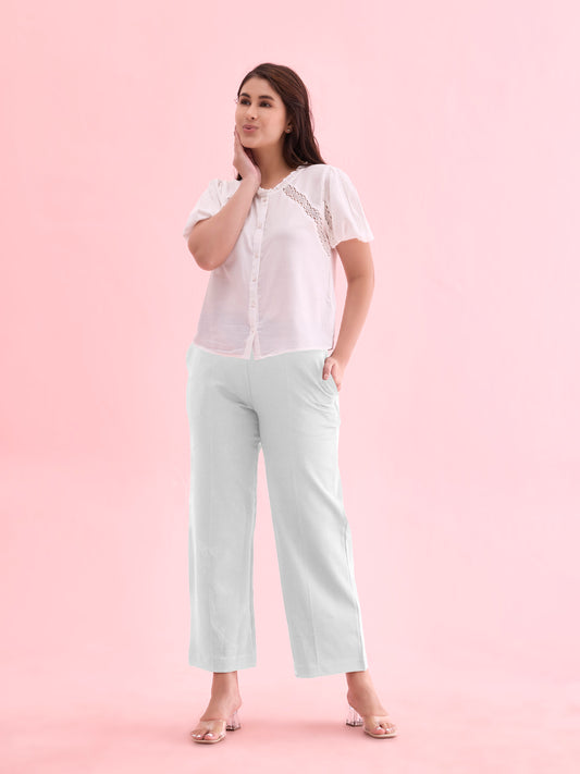 White Roma Ponte Wide Pants