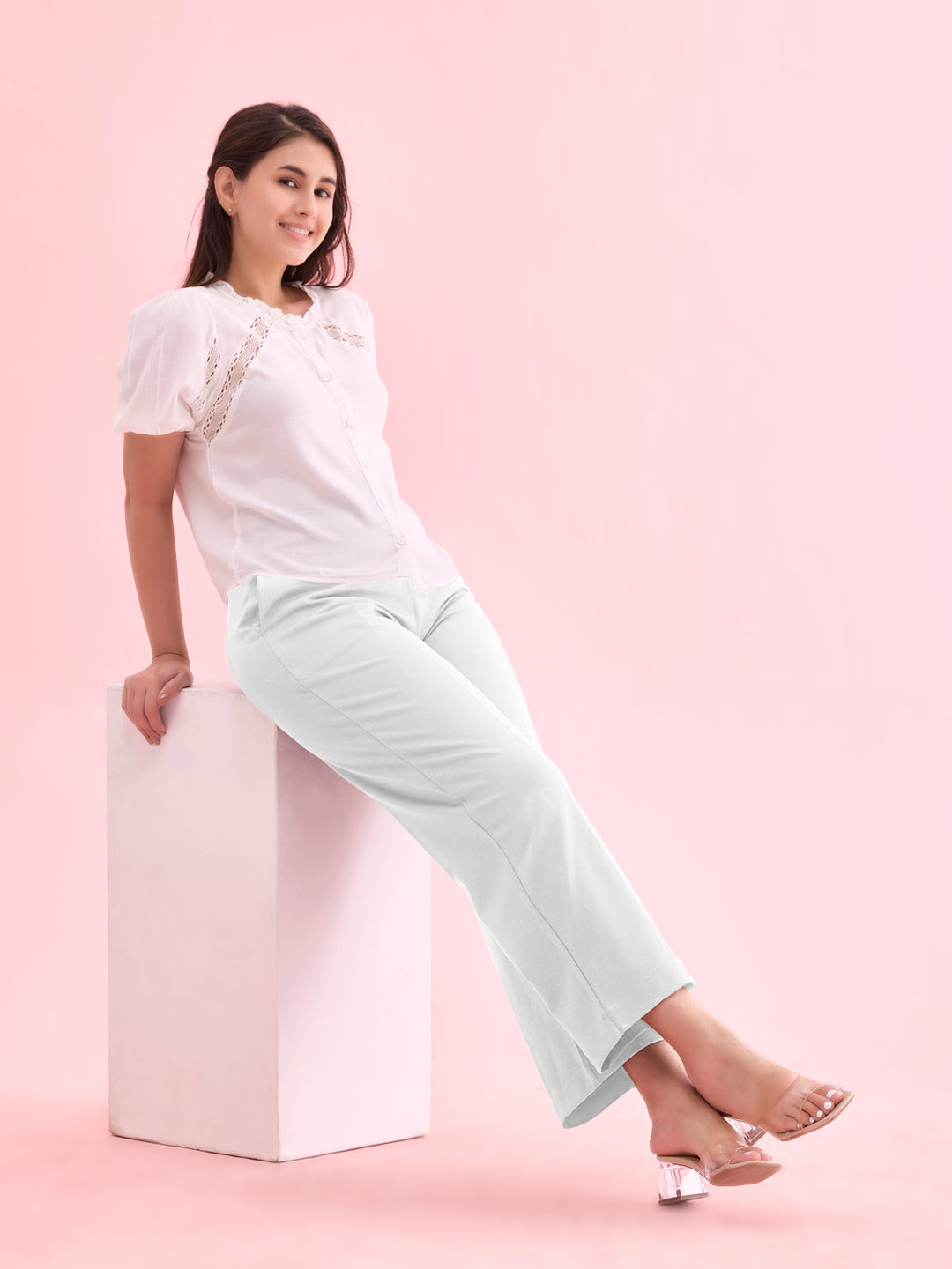 White Roma Ponte Wide Pants