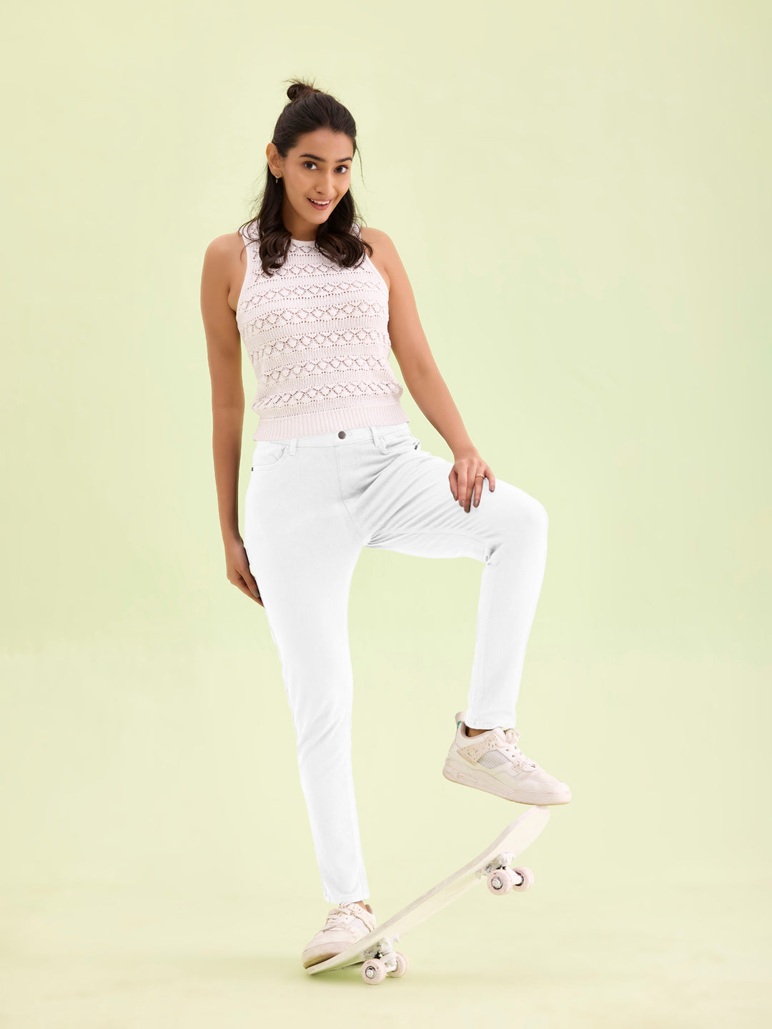 White Cotton Polyester Warm Super Stretch Jeggings