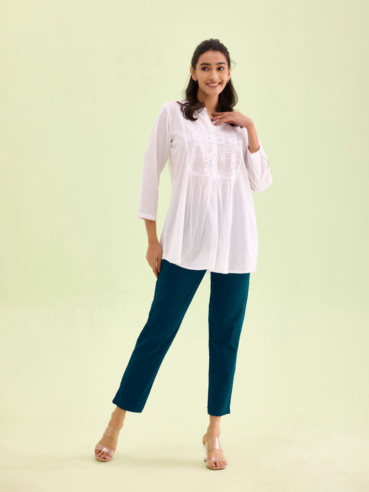 Turquoise Blue Cotton Stretch Kurti Pants