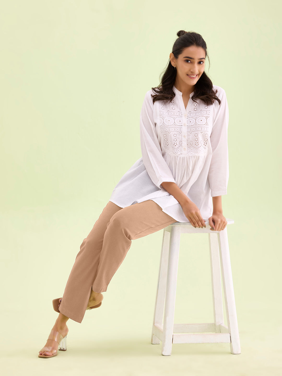 Beige Cotton Stretch Kurti Pants