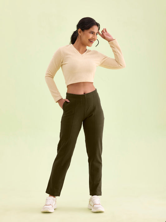 Dark Olive Fleece Warm Kurti Pants