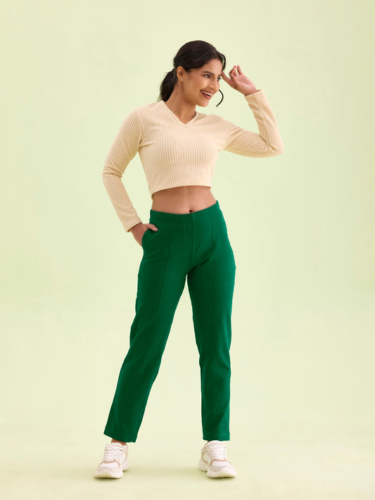 Bottle Green Fleece Warm Kurti Pants