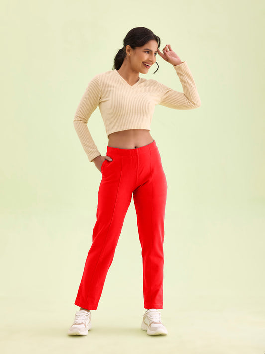 Dark Red Fleece Warm Kurti Pants