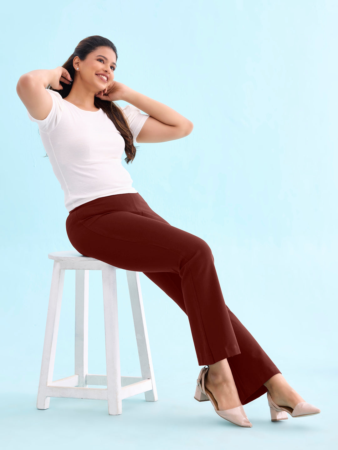 Bright Maroon Roma Ponte Flared Pant