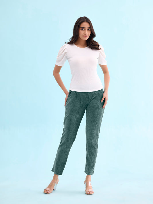 Ocean Green Cotton Polyester Corduroy Jeggings