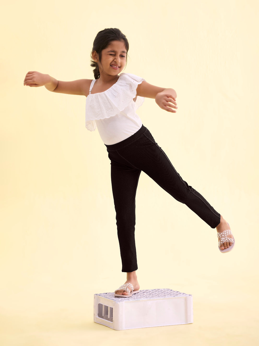 Black Cotton Poly Stretch Knit Jeggings