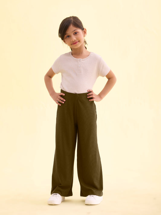 Olive Green Rayon Poly Stretch Rib Palazzo