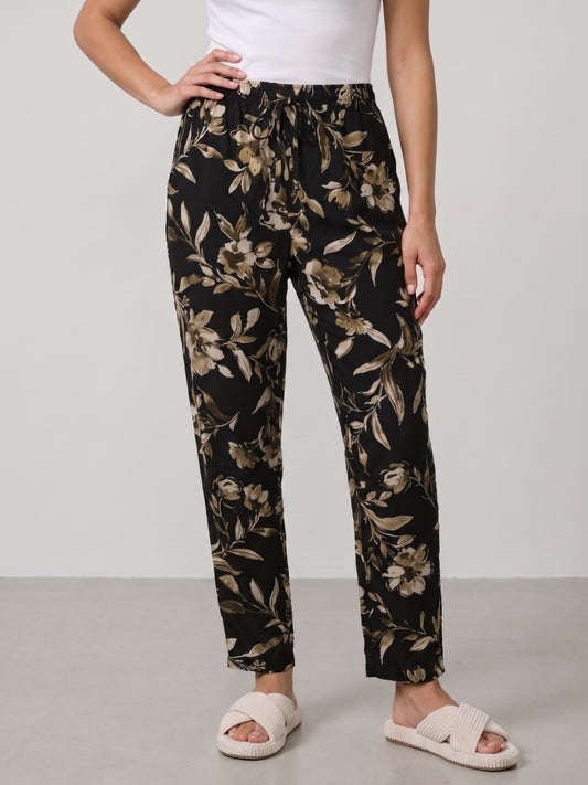 Black Woven Viscose Printed Lounge Pants