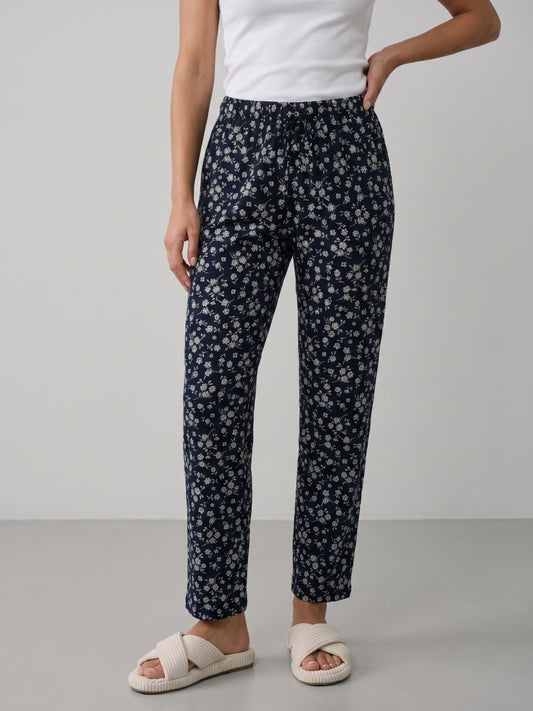 Black Cotton Knit Printed Lounge Pants