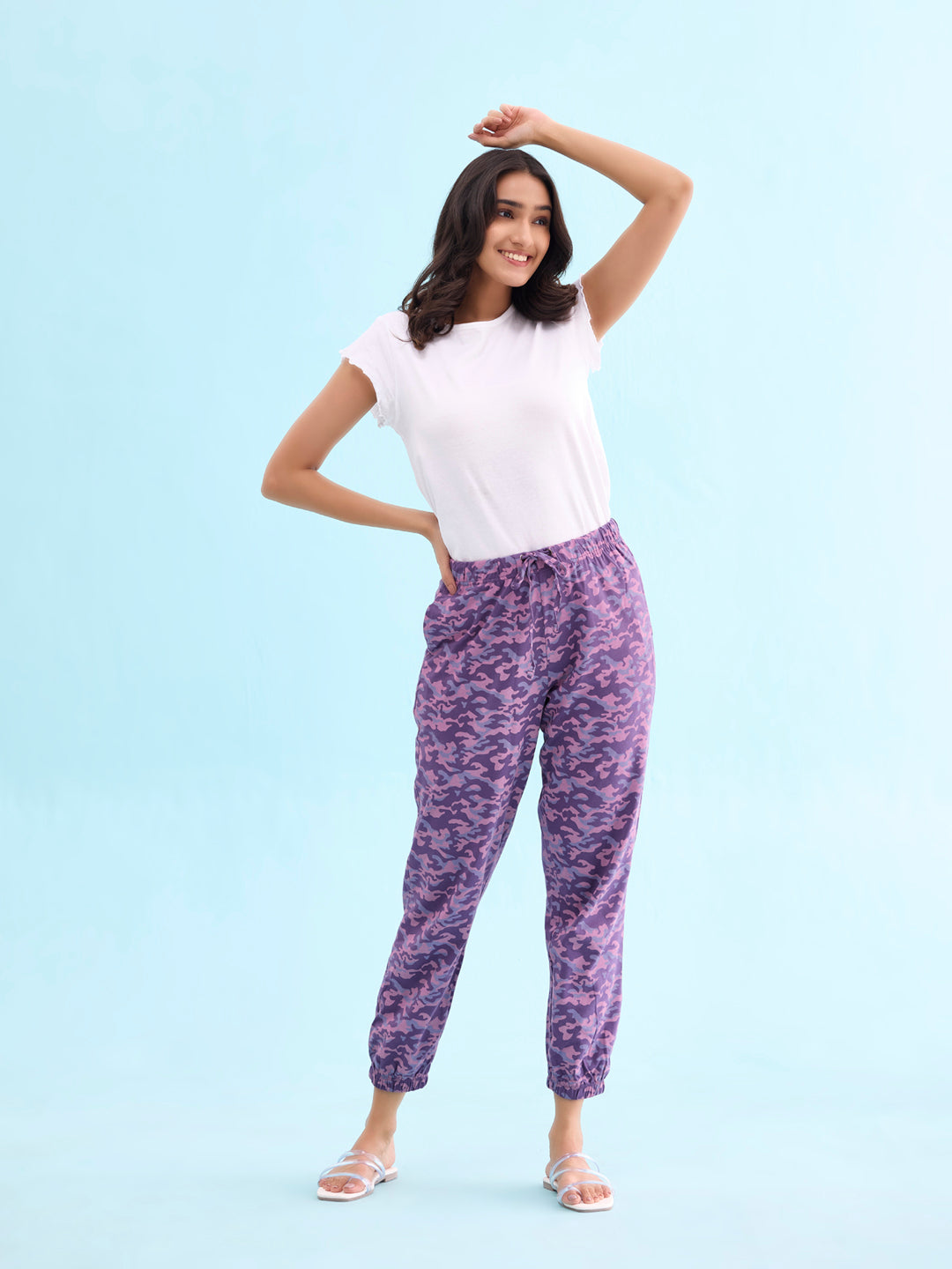Lounge Pants Ladies Jersey Knit Pajamas Purple Cotton Knit Printed
