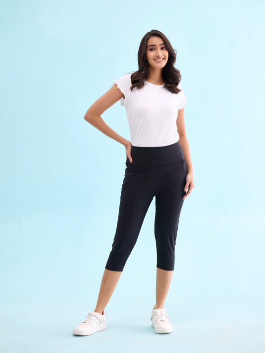 Black Poly Stretch Training Capri