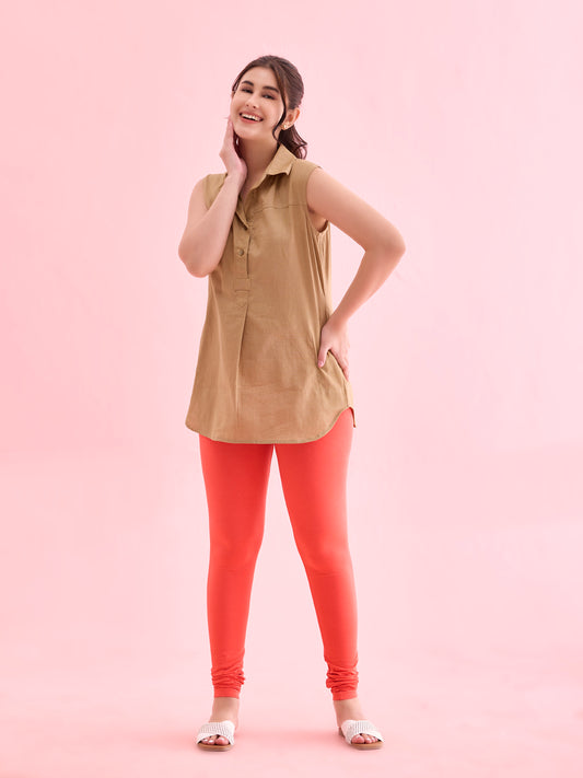 Medium Coral Cotton Stretch Churidar