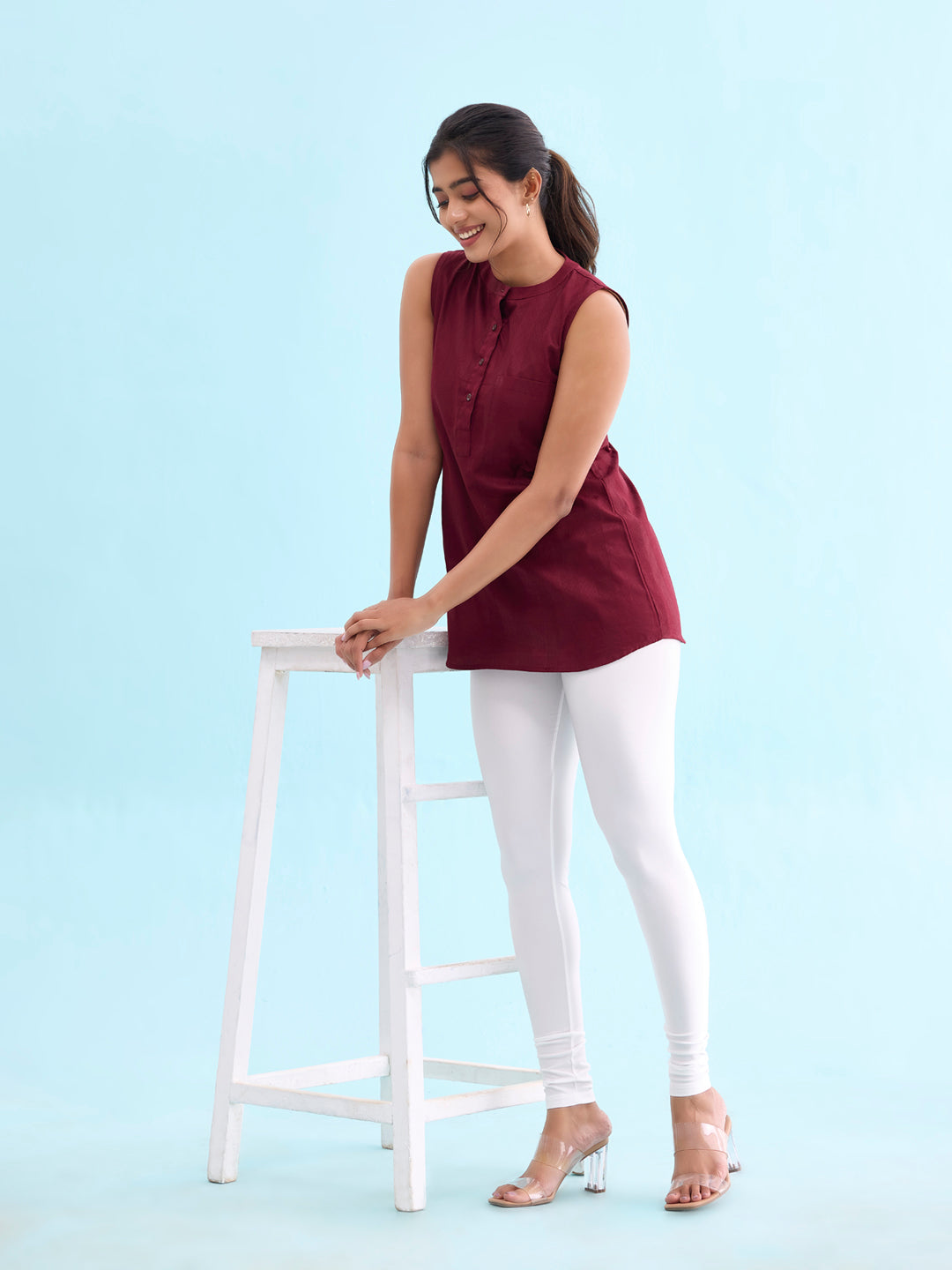 White Nylon Stretch Shimmer Leggings