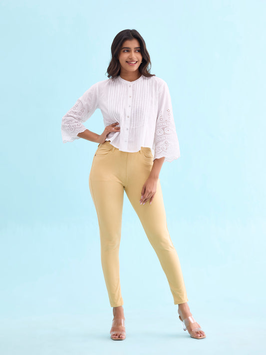 Golden Yellow Cotton Polyester Super Stretch Jeggings