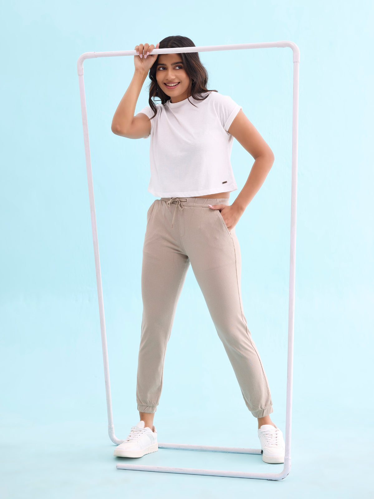 Light Chocolate Cotton Poly Stretch Cuffed Joggers