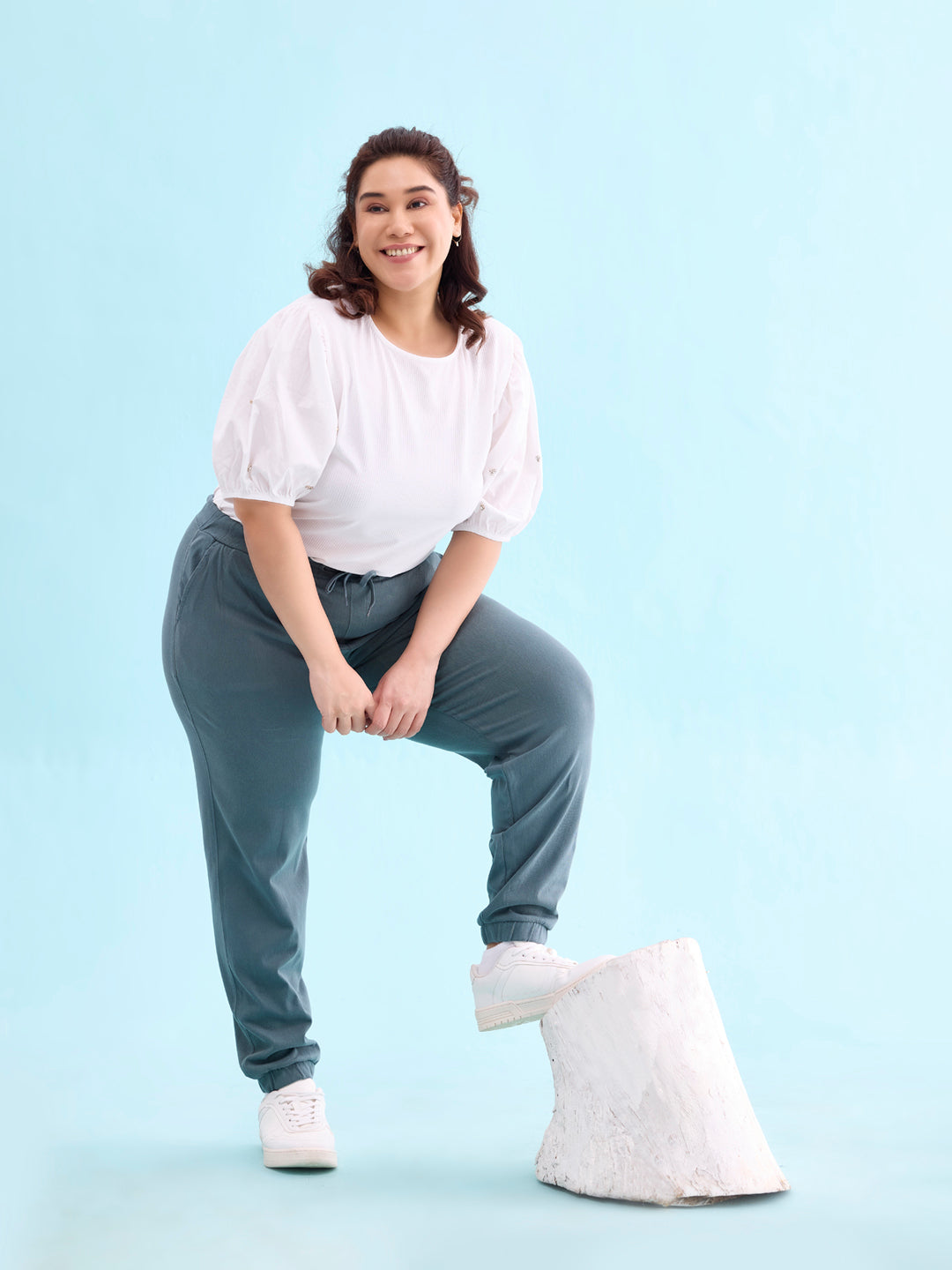 Ocean Green Cotton Poly Stretch Cuffed Joggers