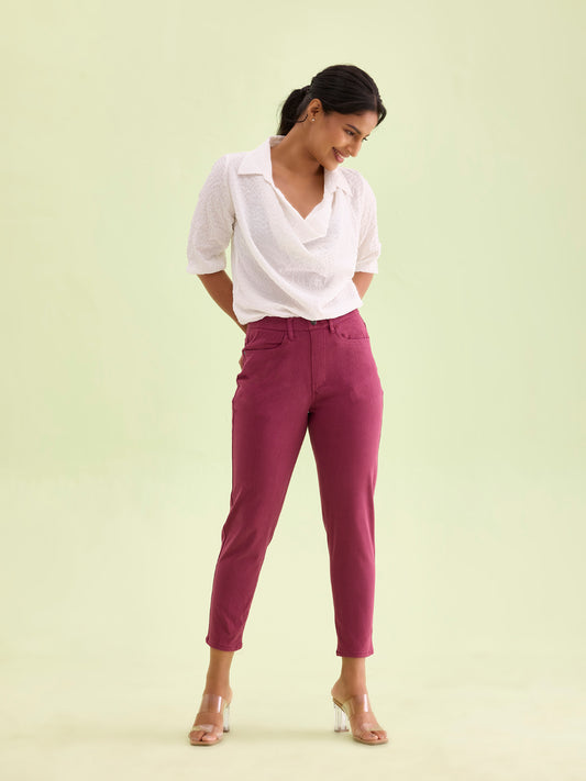 Plum Cotton Poly Stretch Cropped Colored Jeggings
