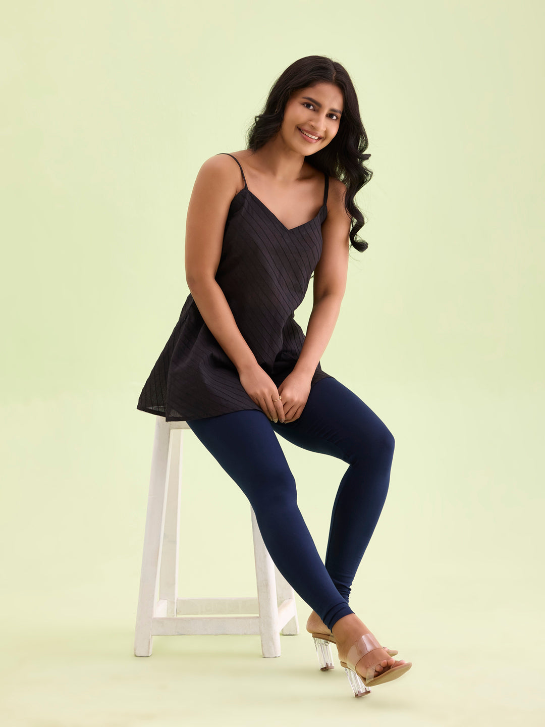 Dark Navy Cotton Stretch Ankle Length Leggings