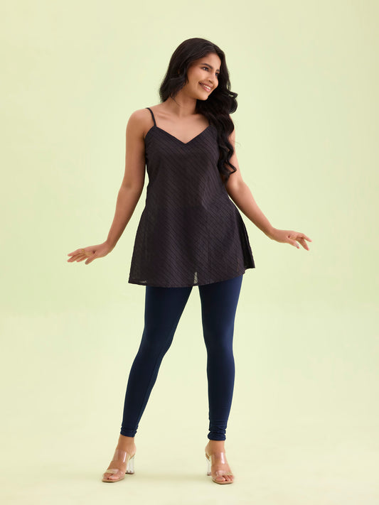 Dark Navy Cotton Stretch Ankle Length Leggings