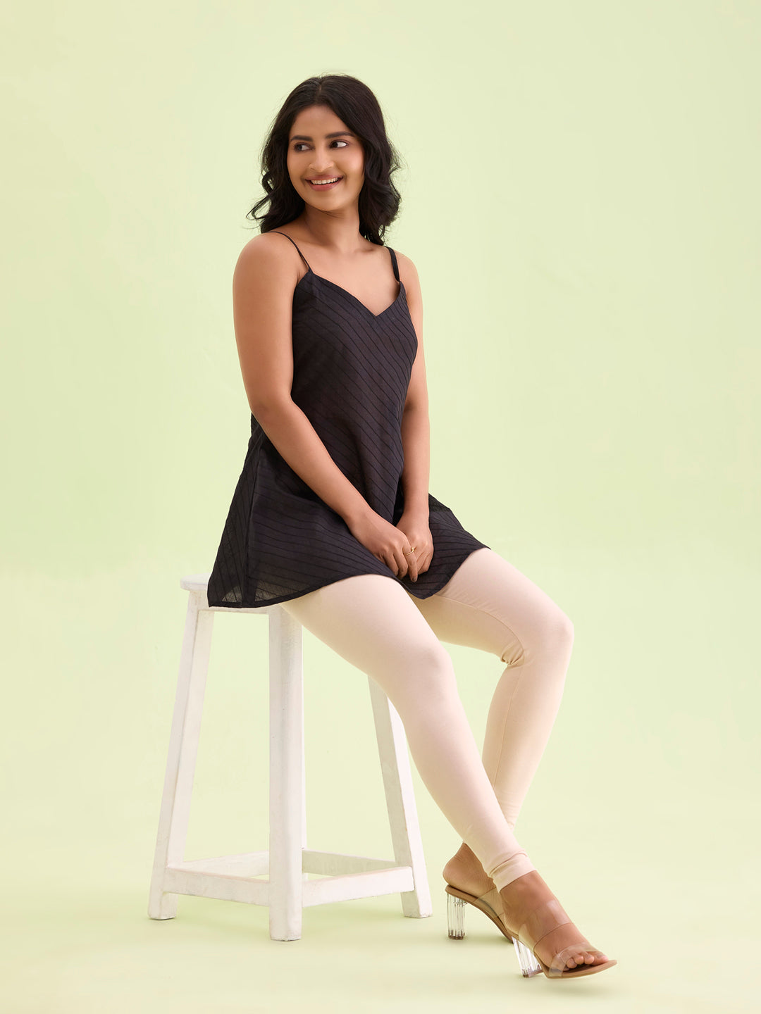 Light Beige Cotton Stretch Ankle Length Leggings