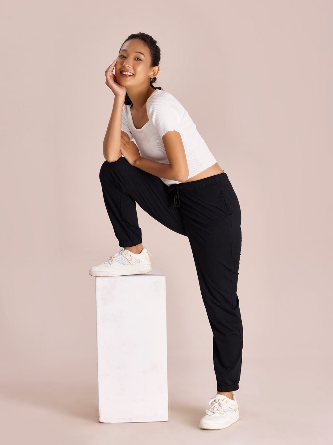 Black Cotton Stretch Casual Joggers