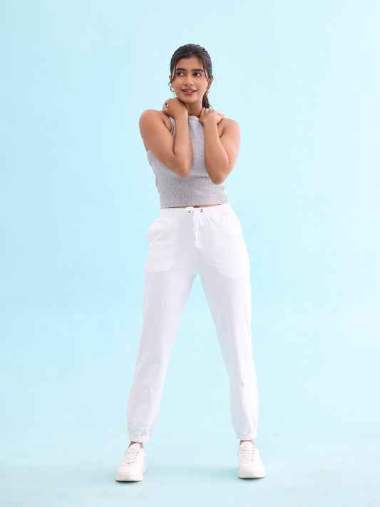 White Cotton Stretch Casual Joggers