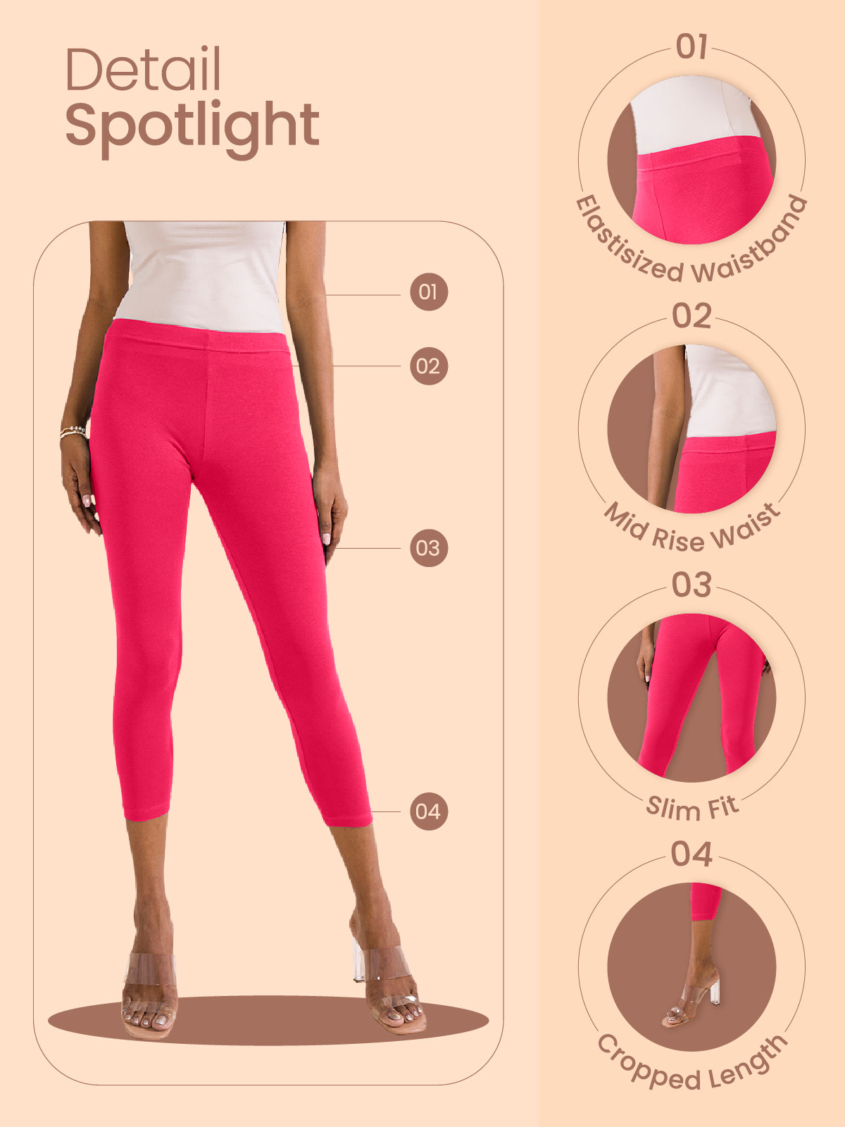Baby Pink Cotton Stretch Cropped Leggings