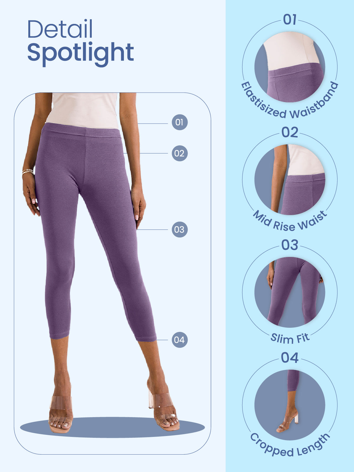 Dusty Purple Cotton Stretch Cropped Leggings