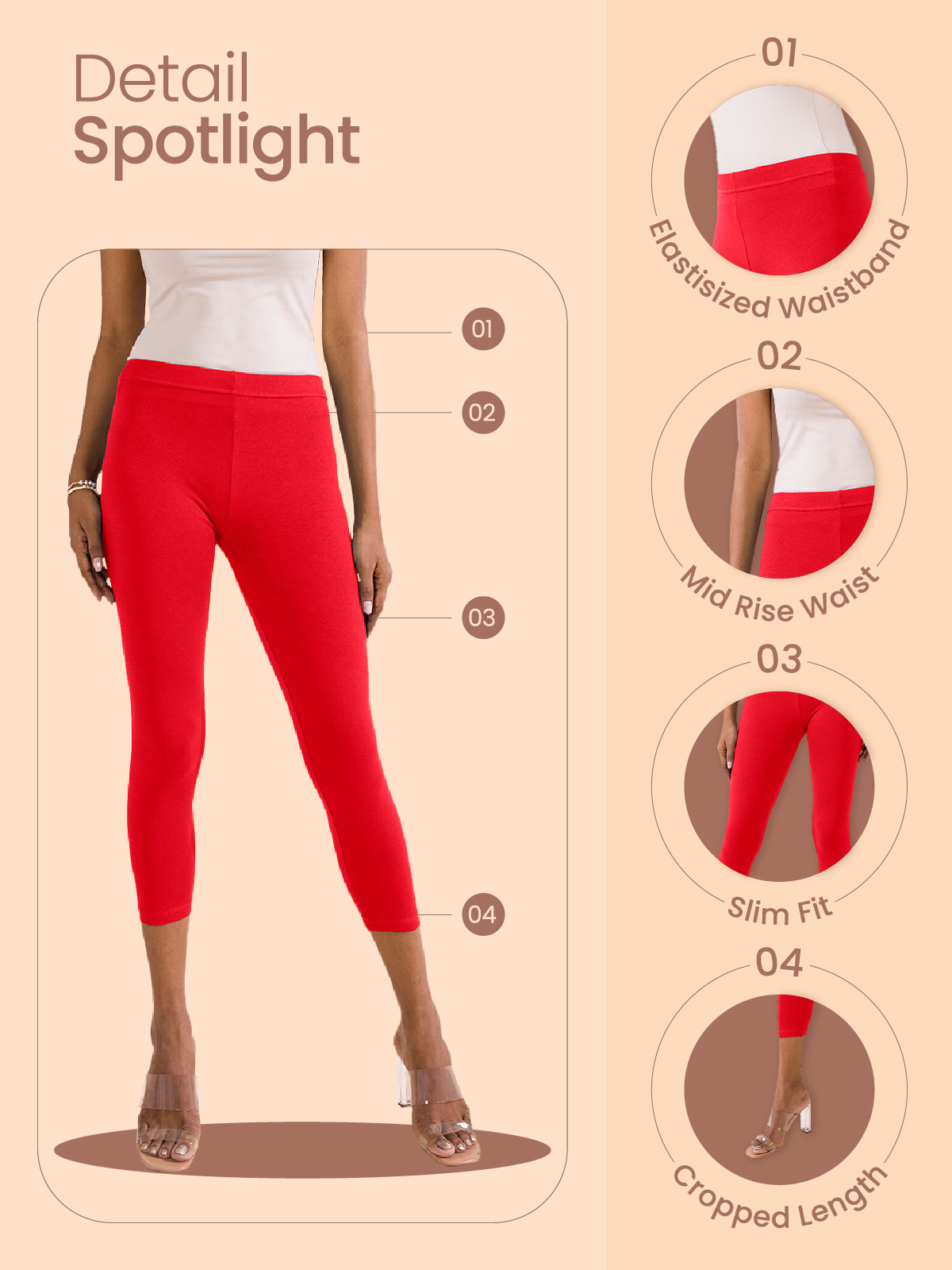 Dark Rust Cotton Stretch Cropped Leggings
