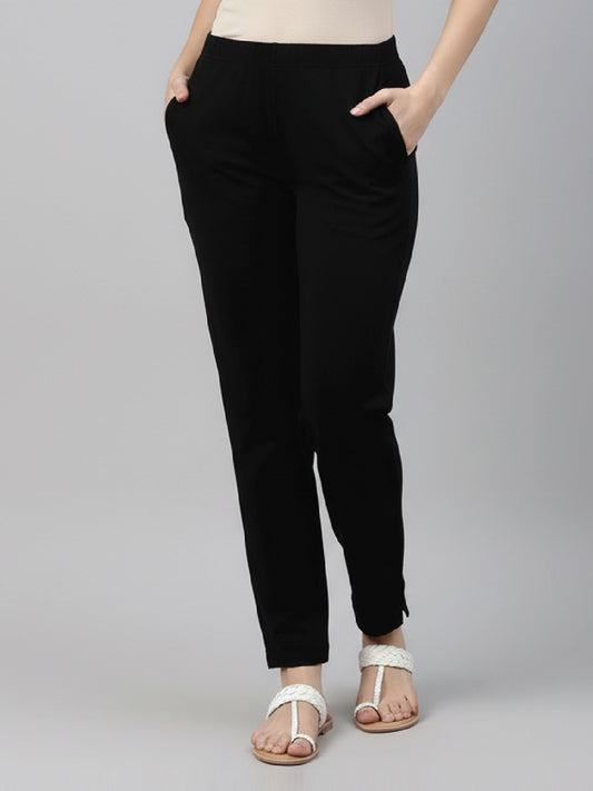 Black Cotton Stretch Kurti Pants