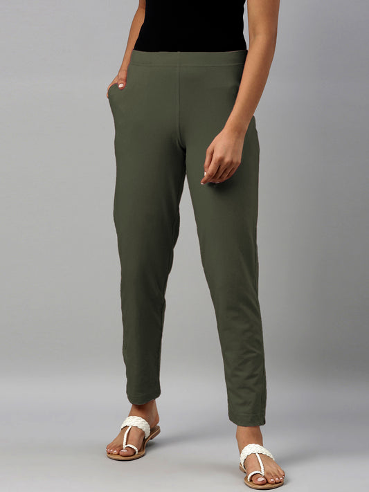 Olive Green Cotton Stretch Kurti Pants