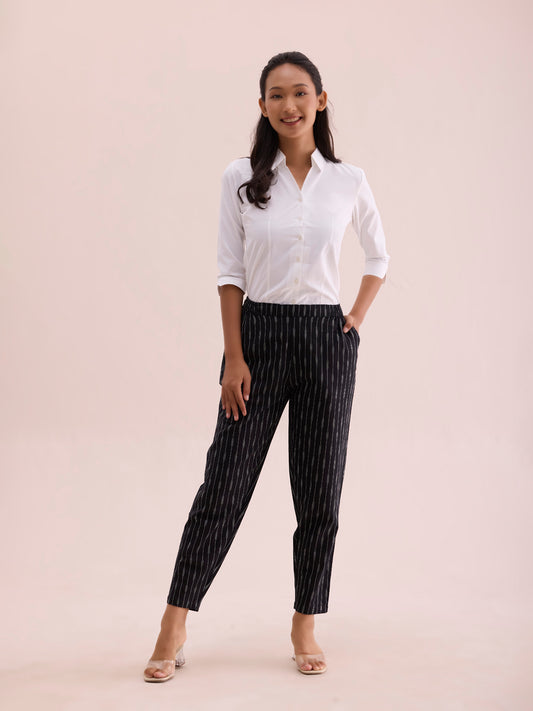 Black Linen Ikat Pencil Pant